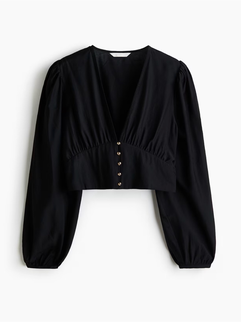 H&M Black Cropped V-Neck Blouse with Gold Buttons